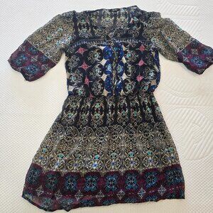 BeBop Women's Georgetter Printed Multicolor Mini Dress W Elastic Waist In Large